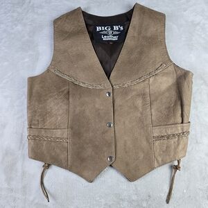 Big B’s Leather South Dakota Leather Motorcycle Vest with Side Laces Sz XL